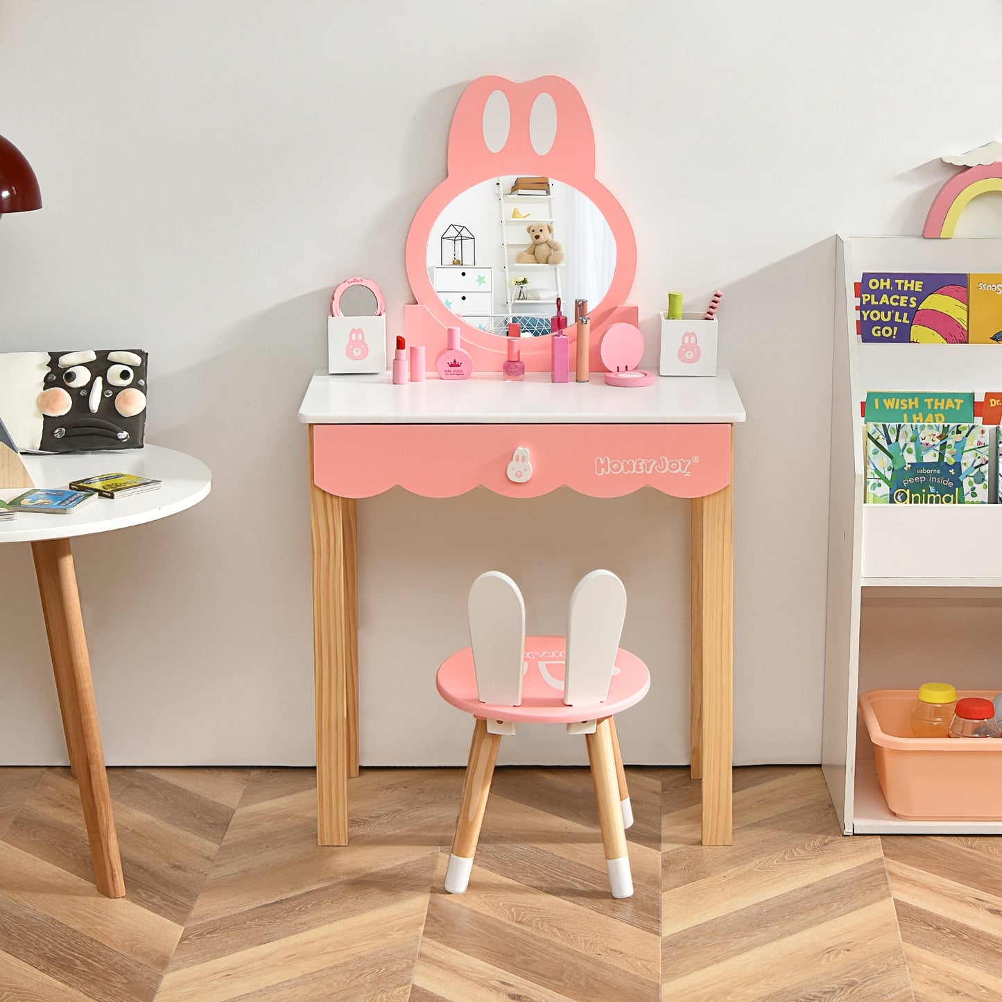 Kids Vanity Table Set with Mirror, Drawer & Chair - White