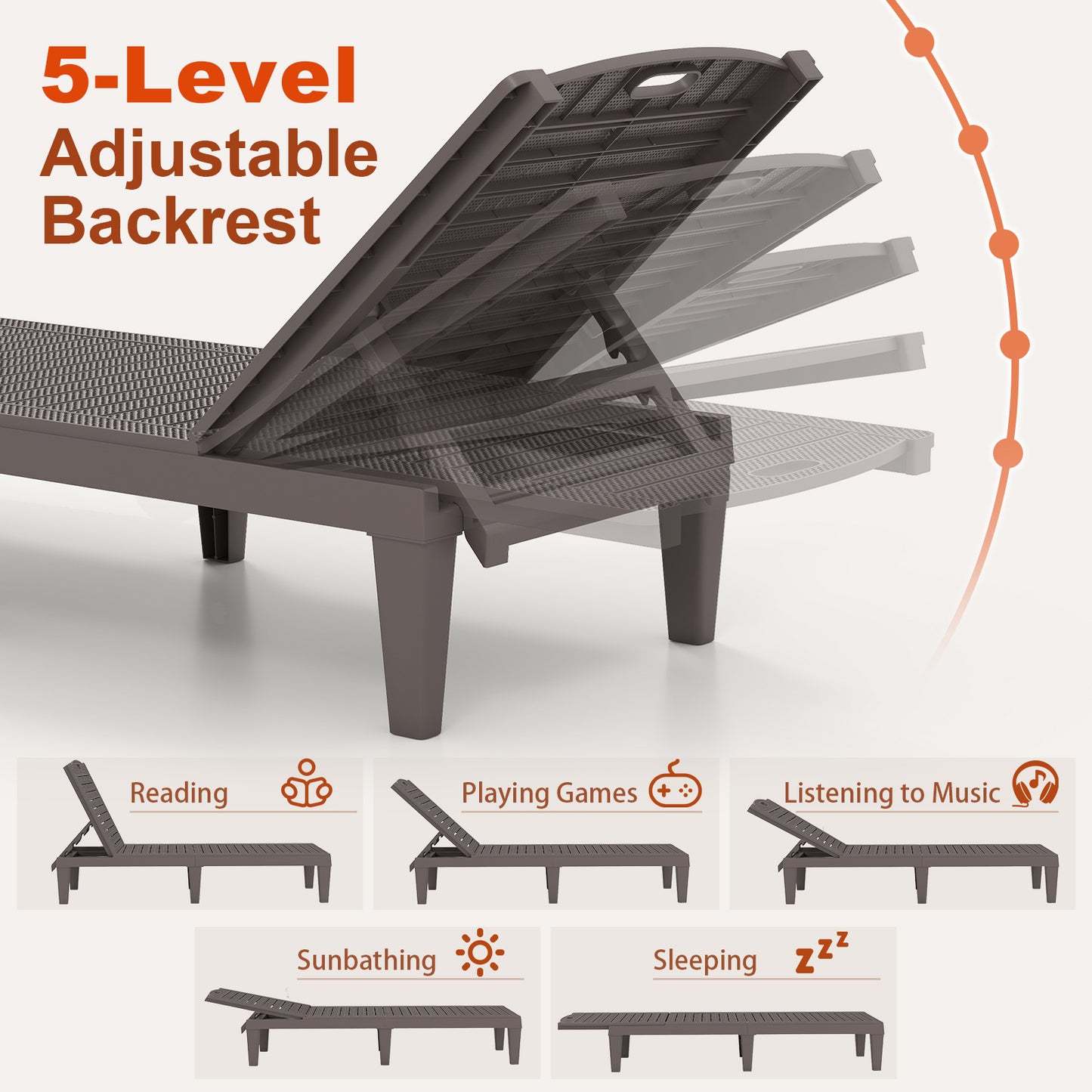 Adjustable Outdoor Chaise Lounge Chairs Set of 2 - 350 lbs
