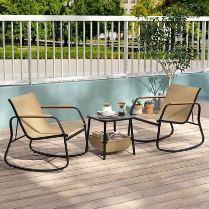 3-Piece Rocking Bistro Set with Side Table and Storage
