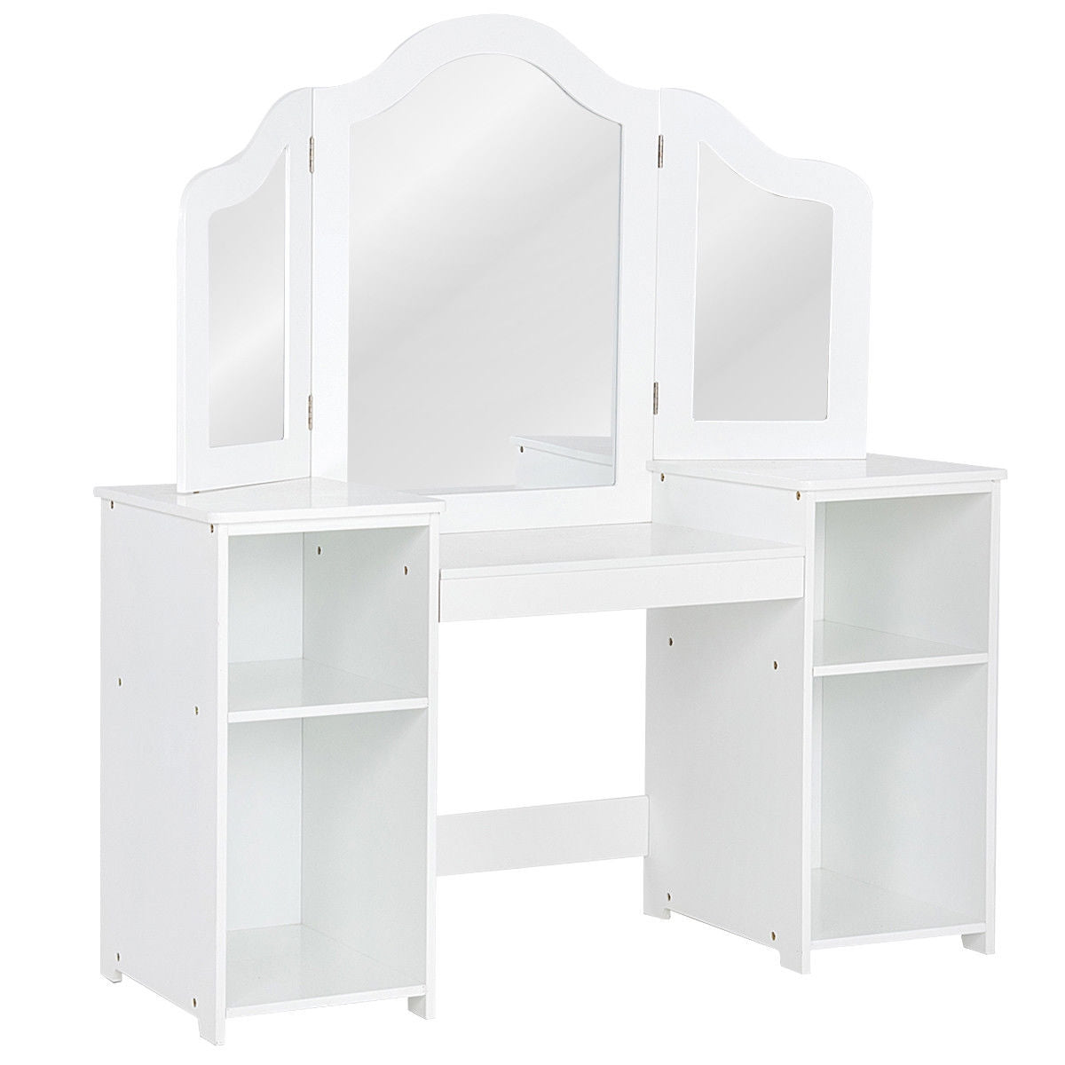 Kids Tri-Folding Mirror Vanity Table Set with Storage