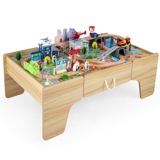 Wooden Train Table with 110 Pieces for Toddlers 3+ Years