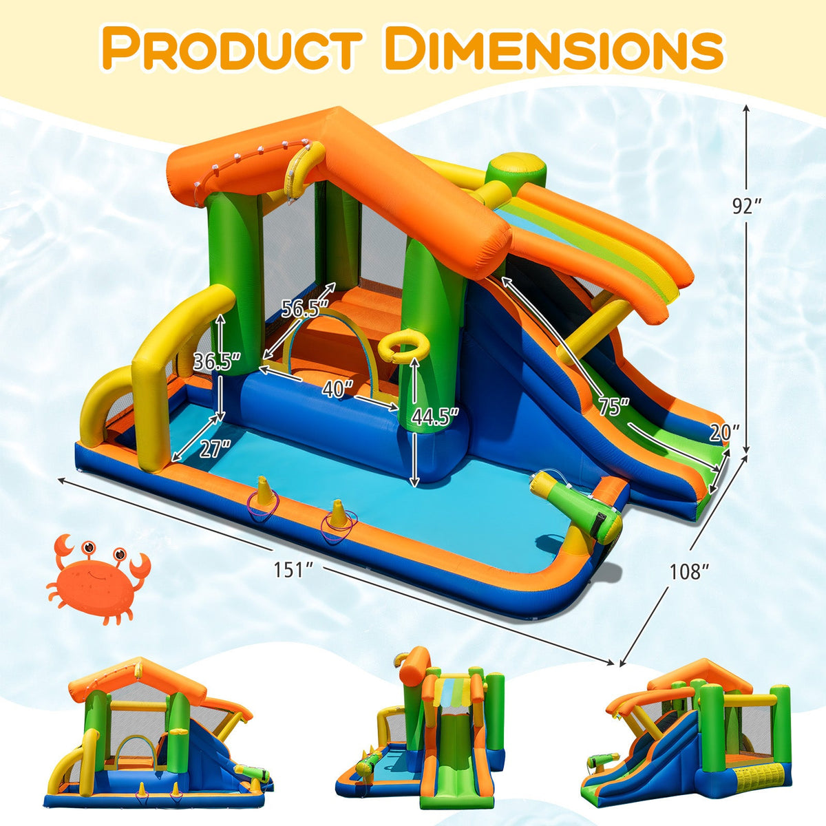 Inflatable Bounce House Water Park with Slide and 480W Blower
