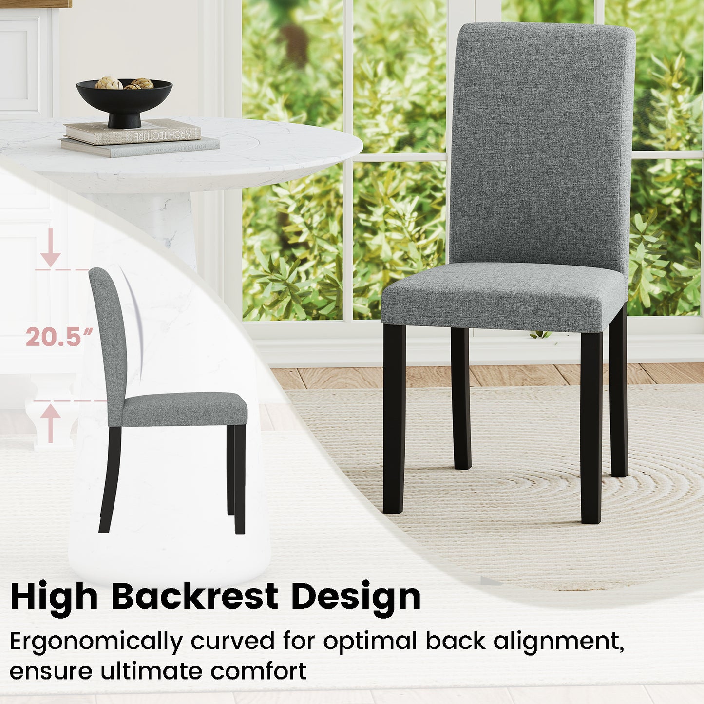 Mid-Century Dining Chairs Set of 2 with Rubber Wood Legs