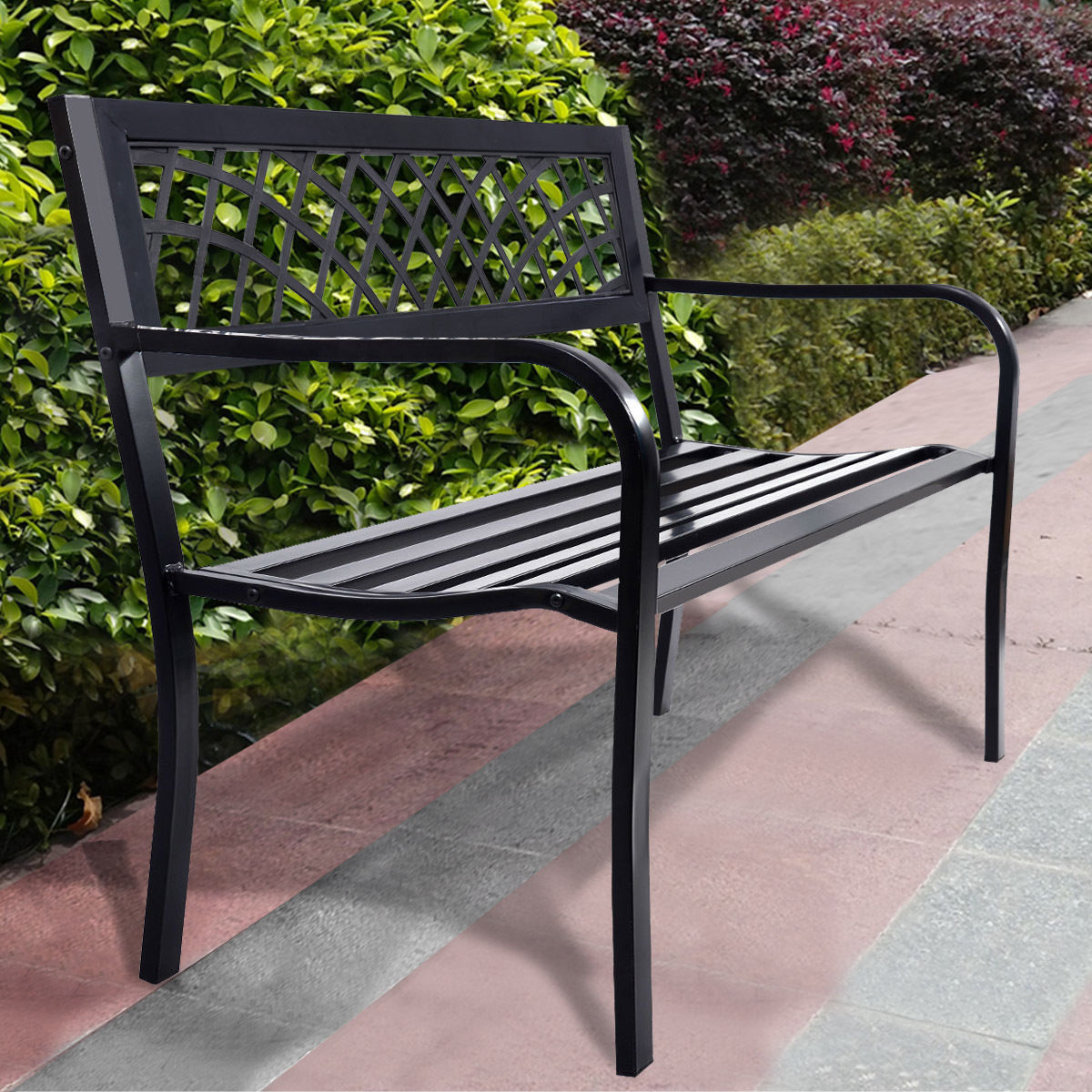 Outdoor Steel Frame Bench with PVC Mesh Backrest