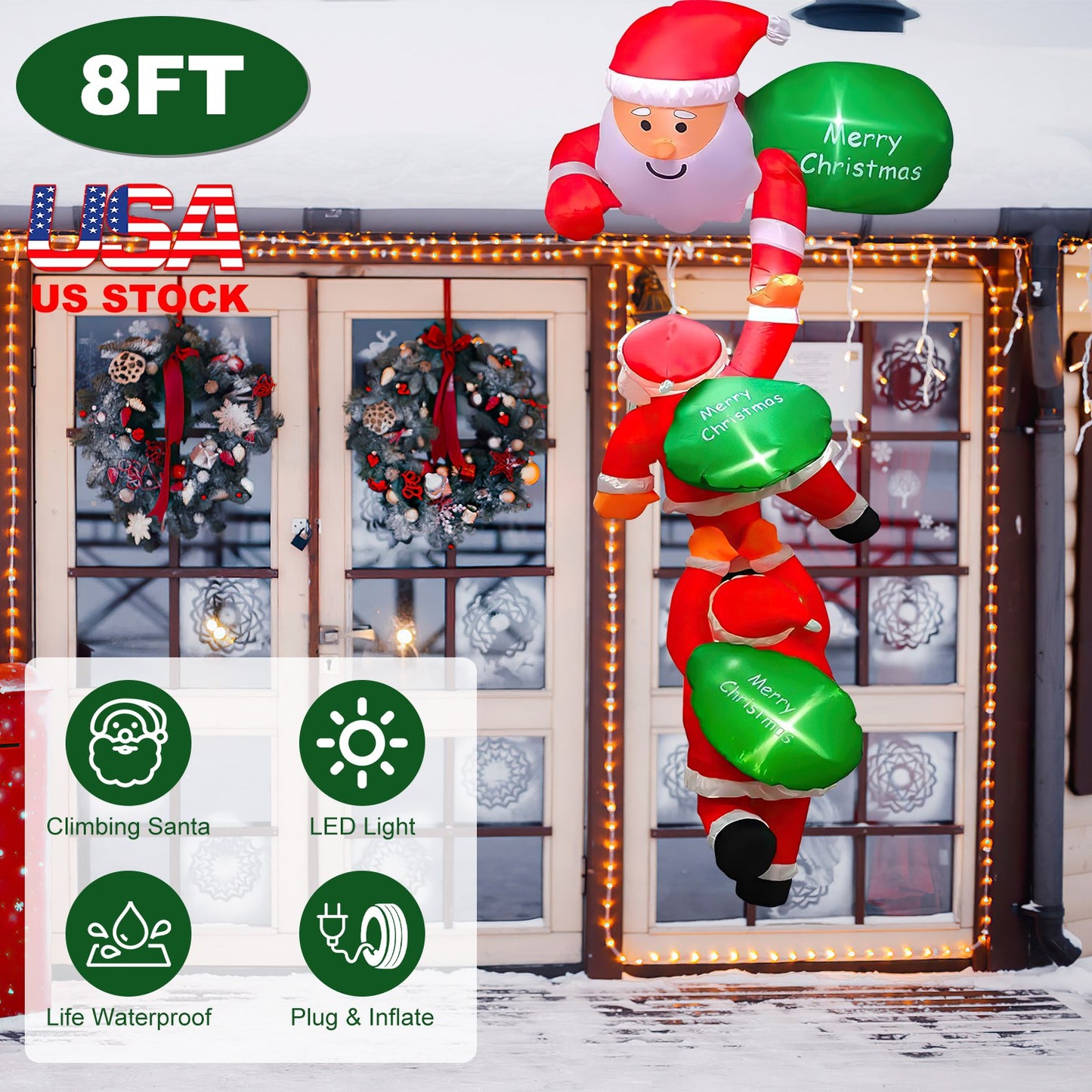 8FT Inflatable Climbing Santa Claus with LED Lights