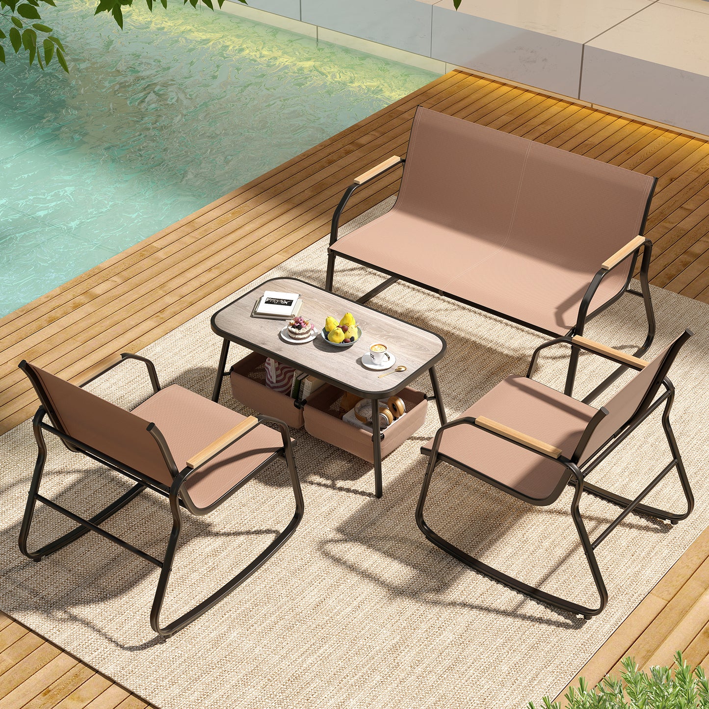 4-Piece Patio Conversation Set with Rocking Chairs & Loveseat