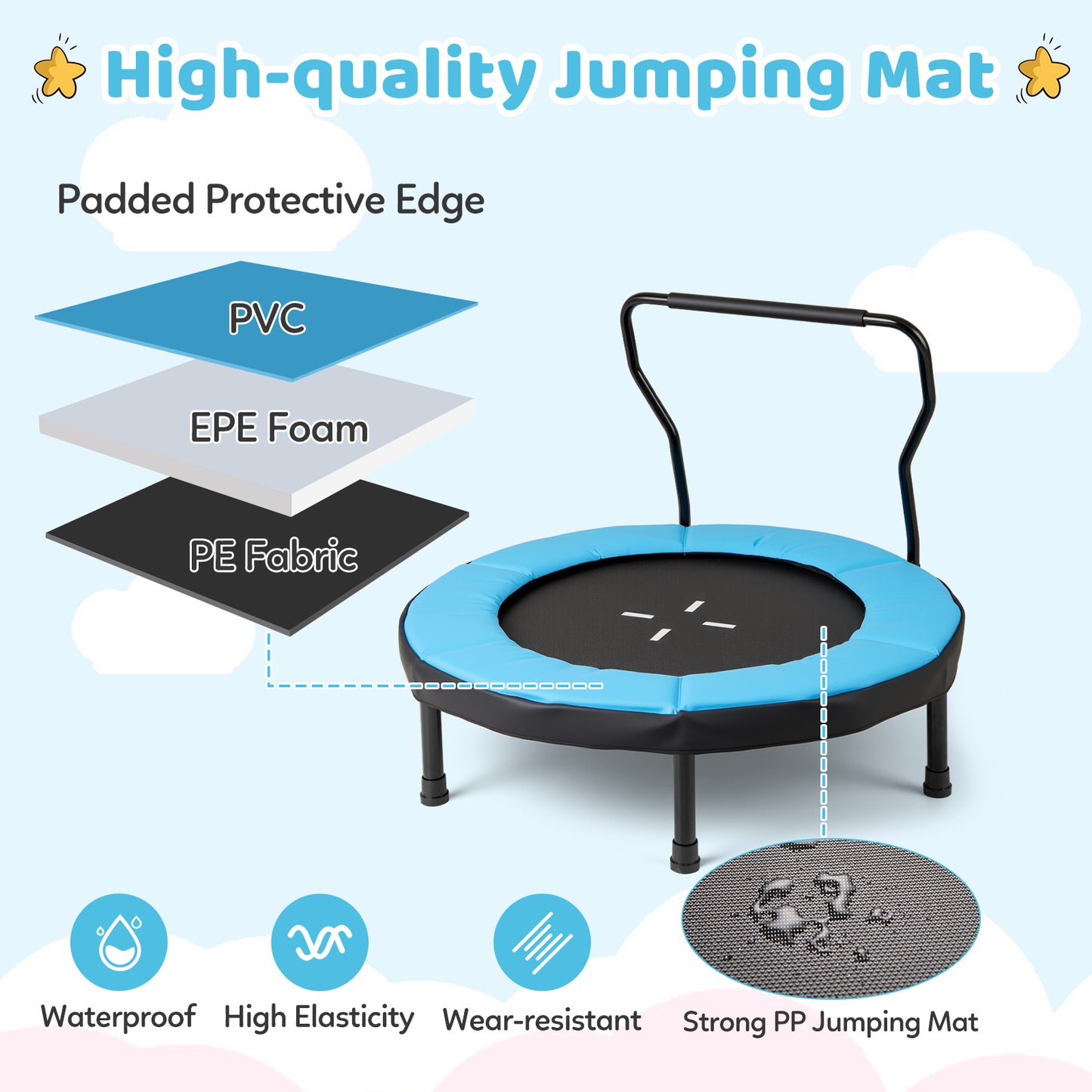 40-Inch Kids Trampoline with Adjustable Handlebar