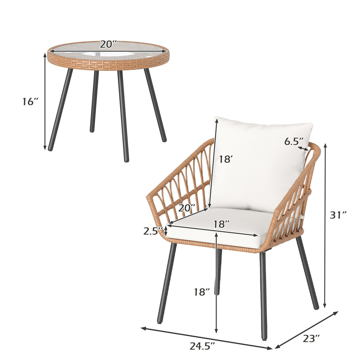 3 Piece Patio Bistro Set with Heavy Duty Metal Frame-Beige