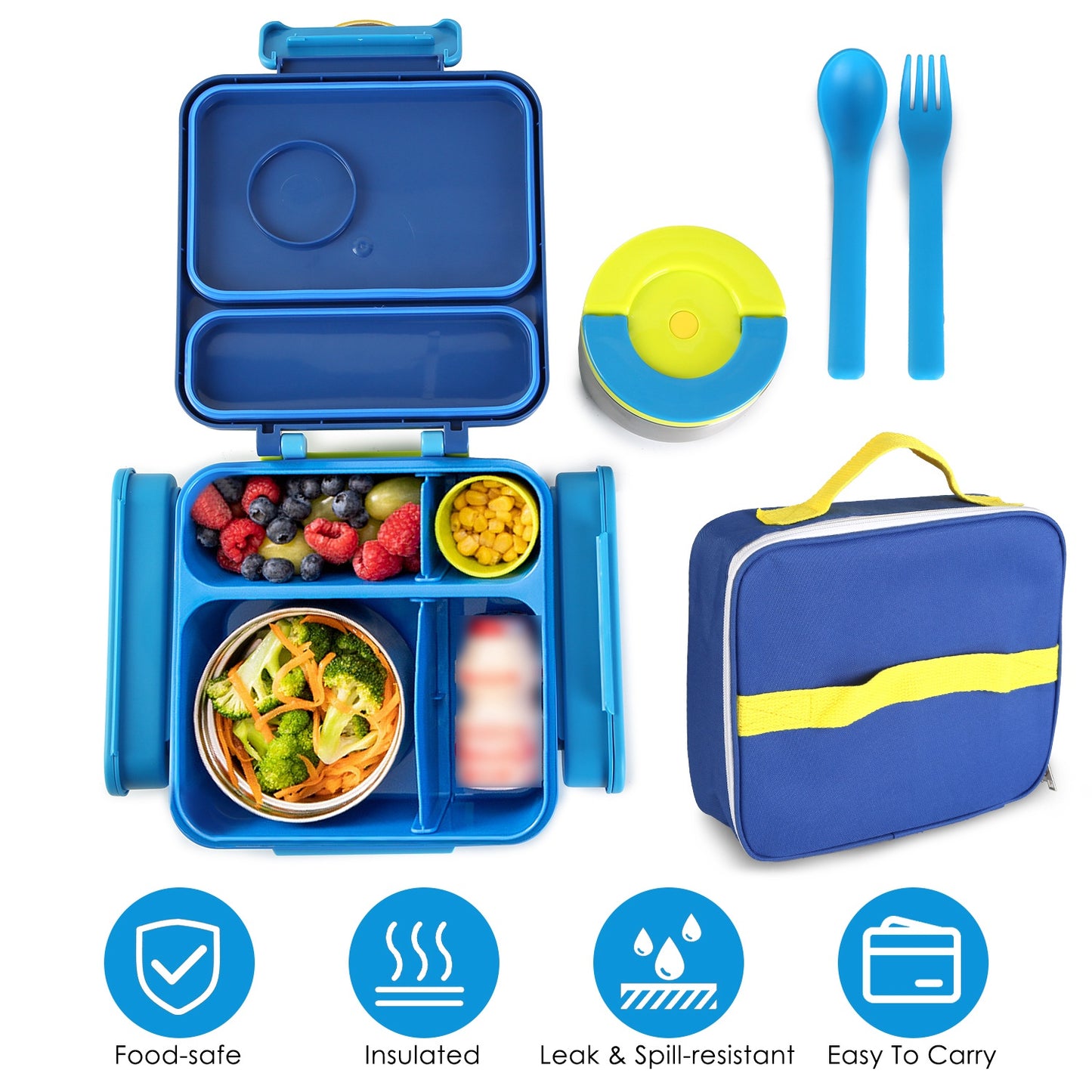 Kids Insulated Lunch Box with 2 Compartments & Utensils