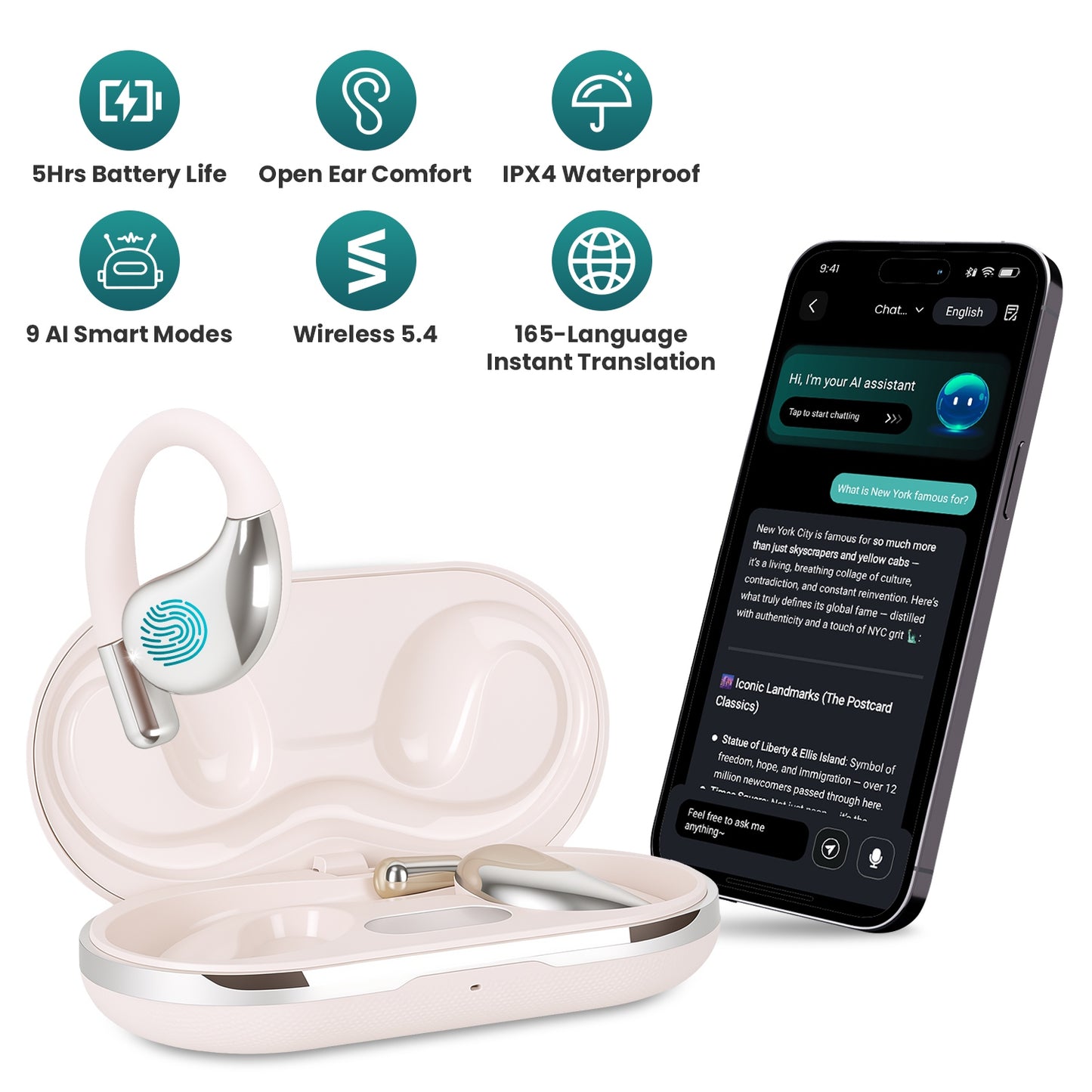 AI Translation Earbuds with 165 Languages & Real-Time Voice