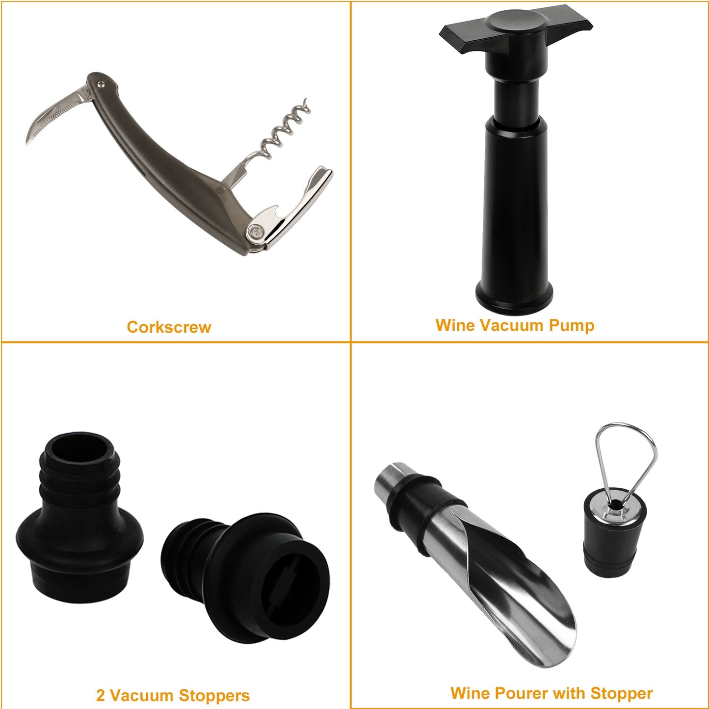 Wine Bottle Opener Set - 5 Piece Accessory Kit with Corkscrew