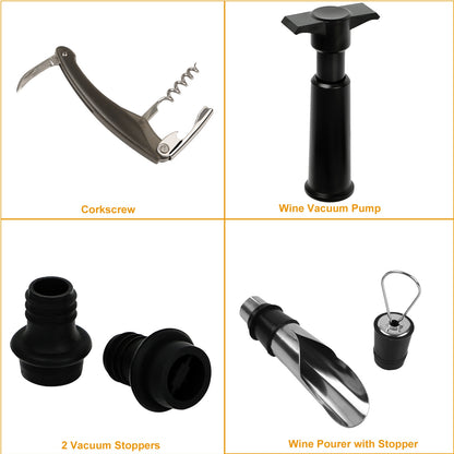 Wine Bottle Opener Set - 5 Piece Accessory Kit with Corkscrew