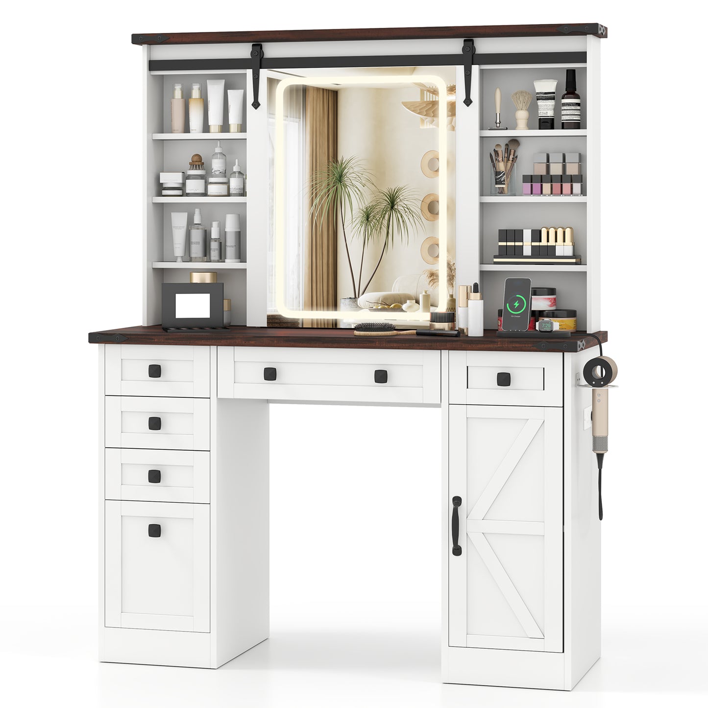 Vanity Desk with Sliding Mirror and 3 Lighting Modes