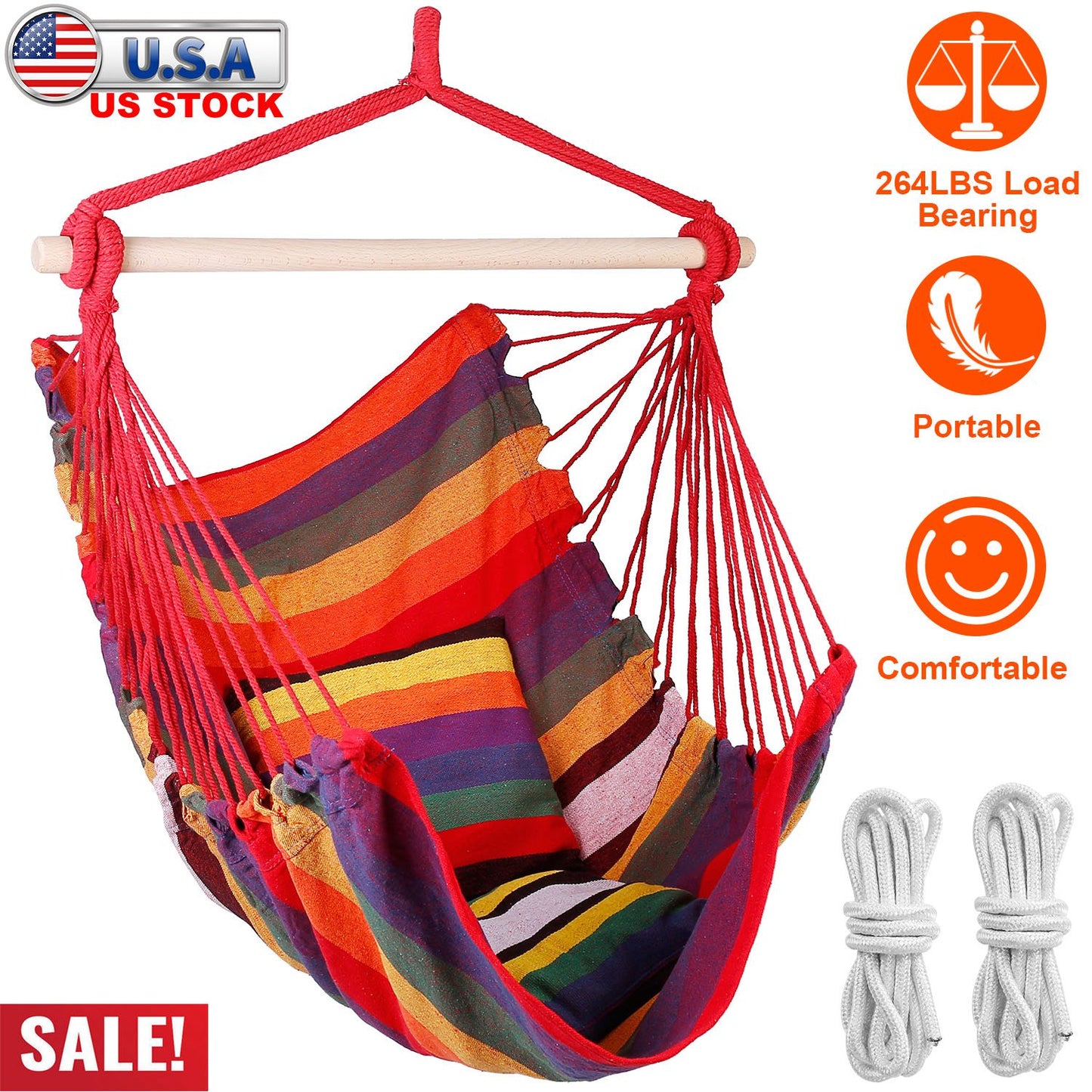 Hanging Hammock Chair with Pillows – 265 lbs Capacity