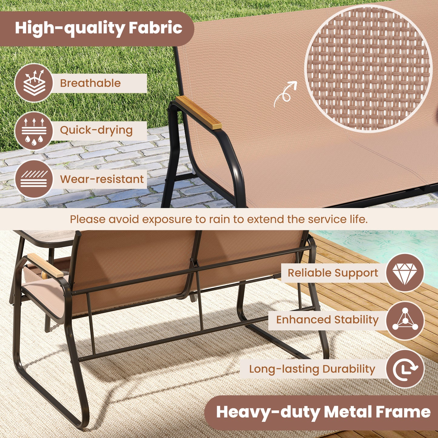 4-Piece Patio Conversation Set with Rocking Chairs & Loveseat
