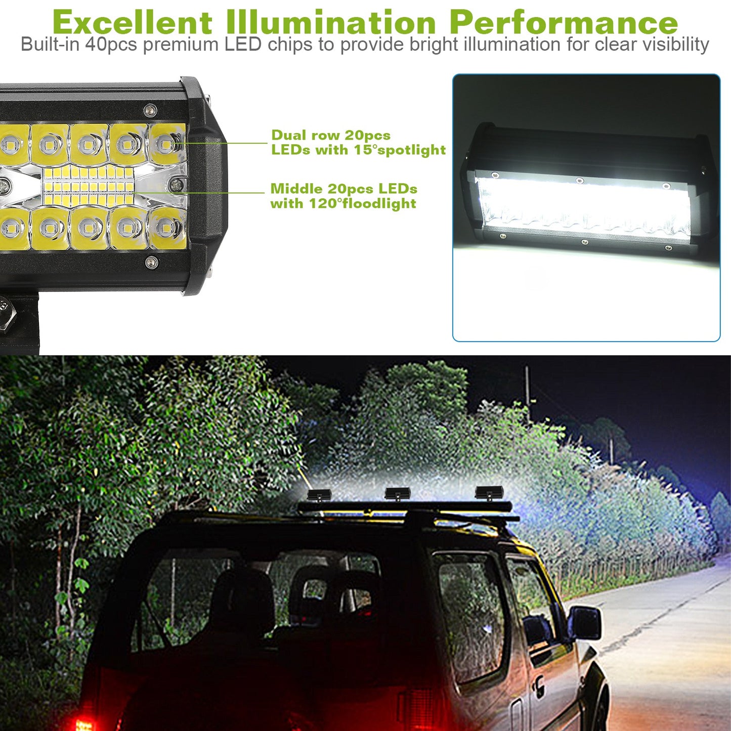 7" LED Light Bar 120W Offroad Driving Light Spot Flood Beam