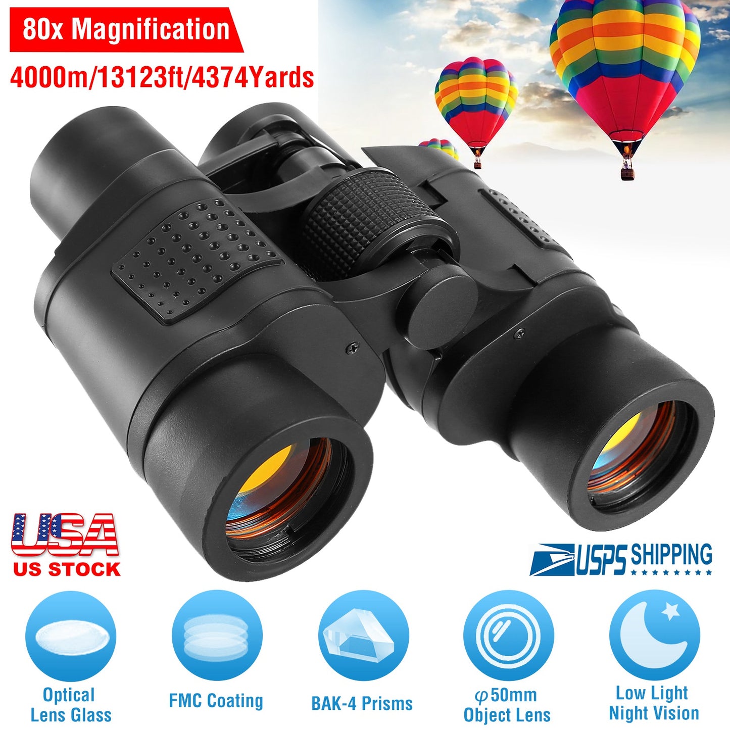 80x50 HD Binoculars with FMC Lens and Low Light Vision