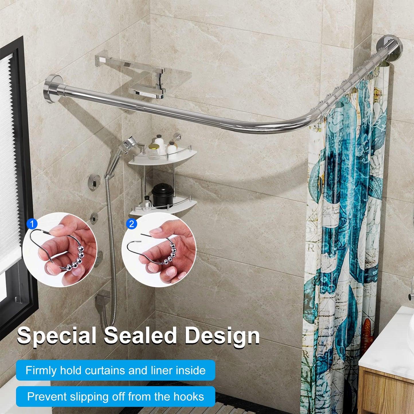 L-Shaped Curved Shower Curtain Rod - Stainless Steel