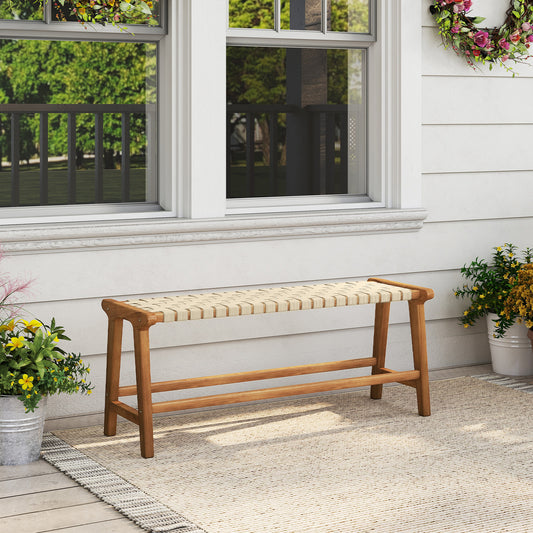 Teak Wood Patio Bench 47" with Woven Seat