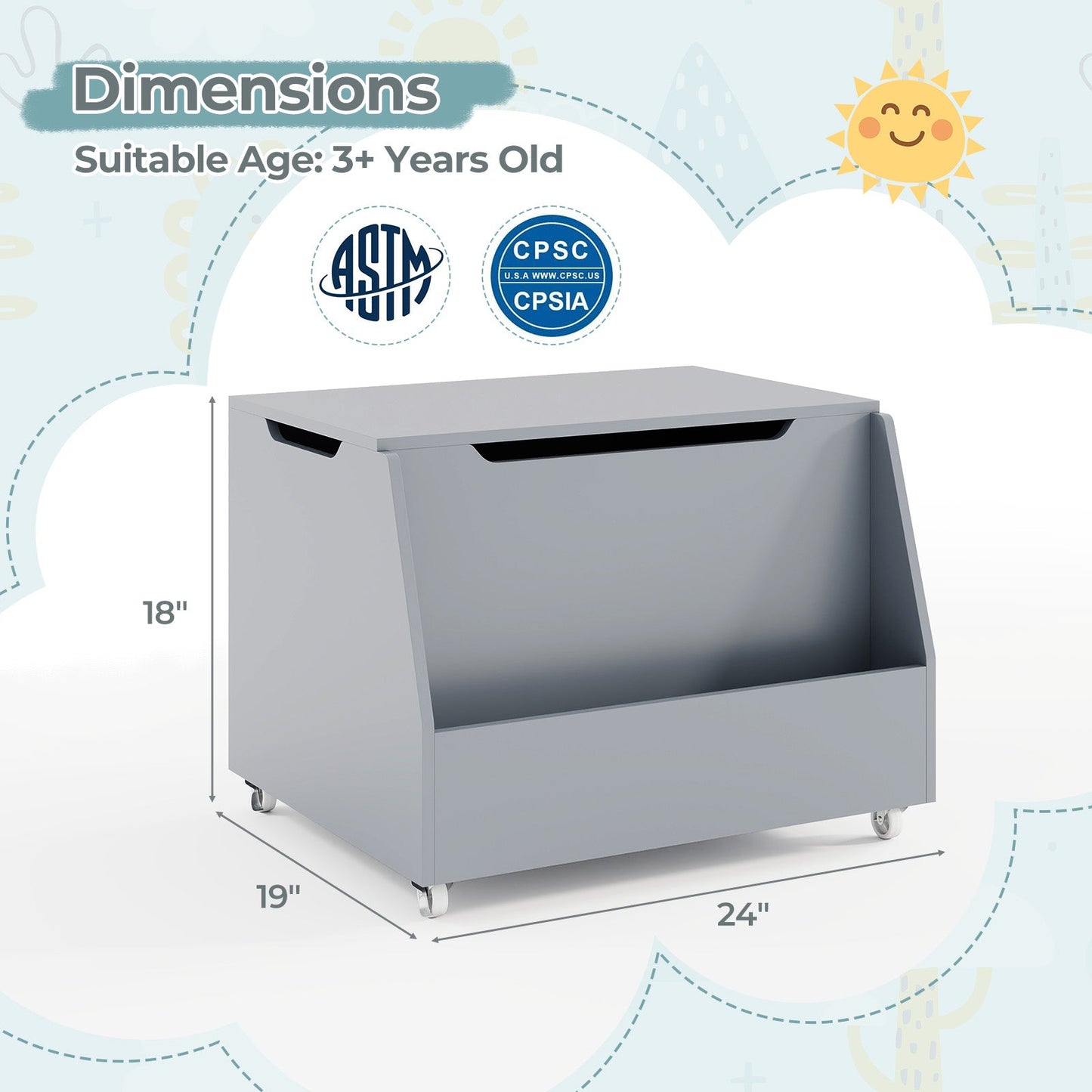 Wooden Mobile Toy Storage Organizer with Bookshelf and Lockable Wheels