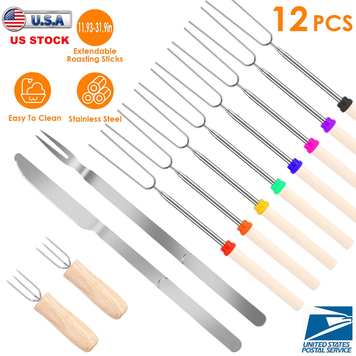 Extendable Marshmallow Roasting Sticks Set - 12 Piece