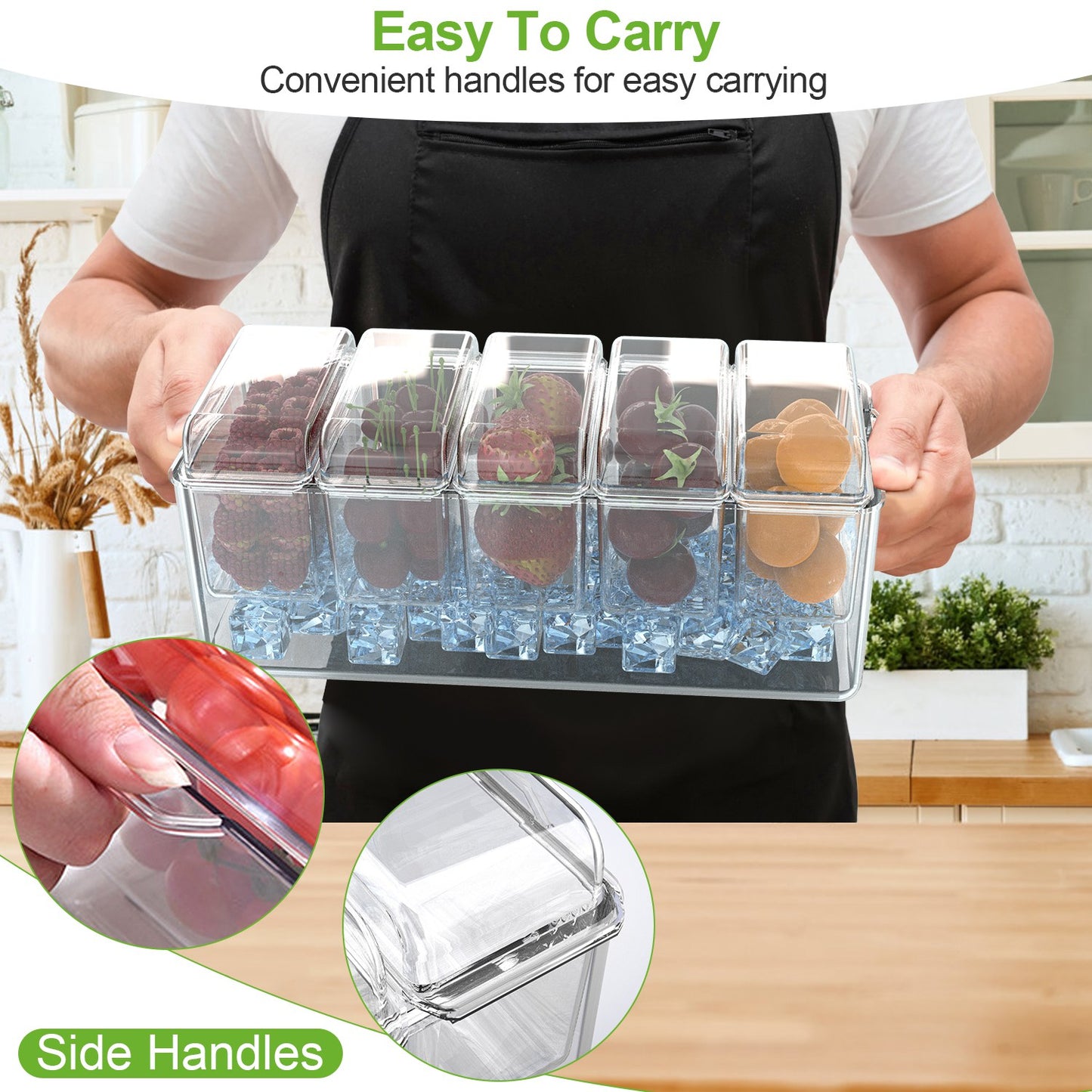Ice Chilled Condiment Caddy with 5 Containers & Lids