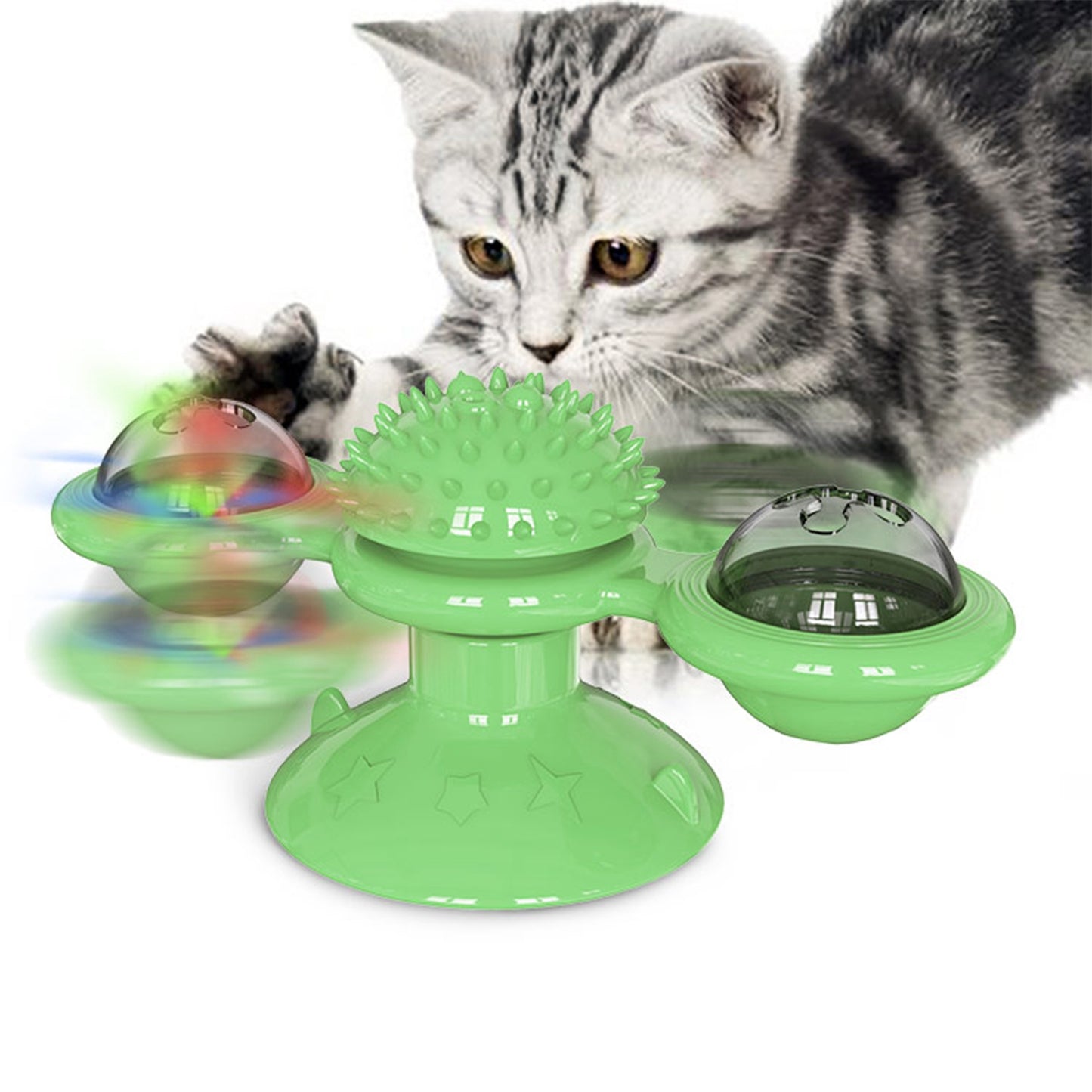 Windmill Cat Toy with Catnip Ball and LED Light