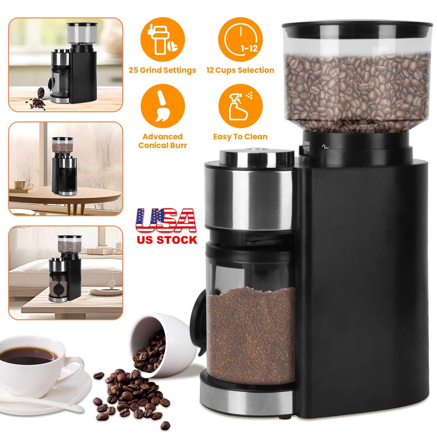 Electric Burr Coffee Grinder with 25 Grind Settings