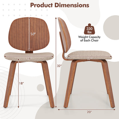 Bentwood Dining Chairs Set of 2 with Padded Seats - Walnut