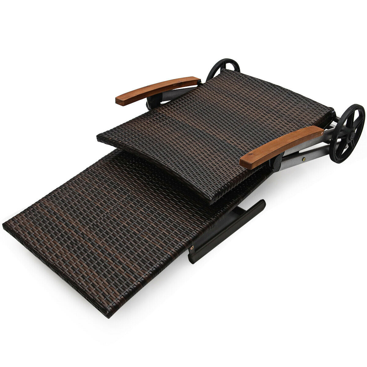 Adjustable Rattan Chaise Lounge Chair with Cushion