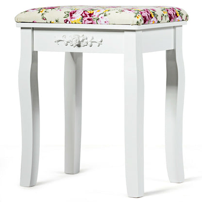 Padded Vanity Stool with Rose Cushion - White
