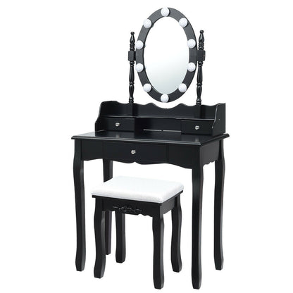 Makeup Vanity Set with LED Lighted Mirror and 3 Drawers