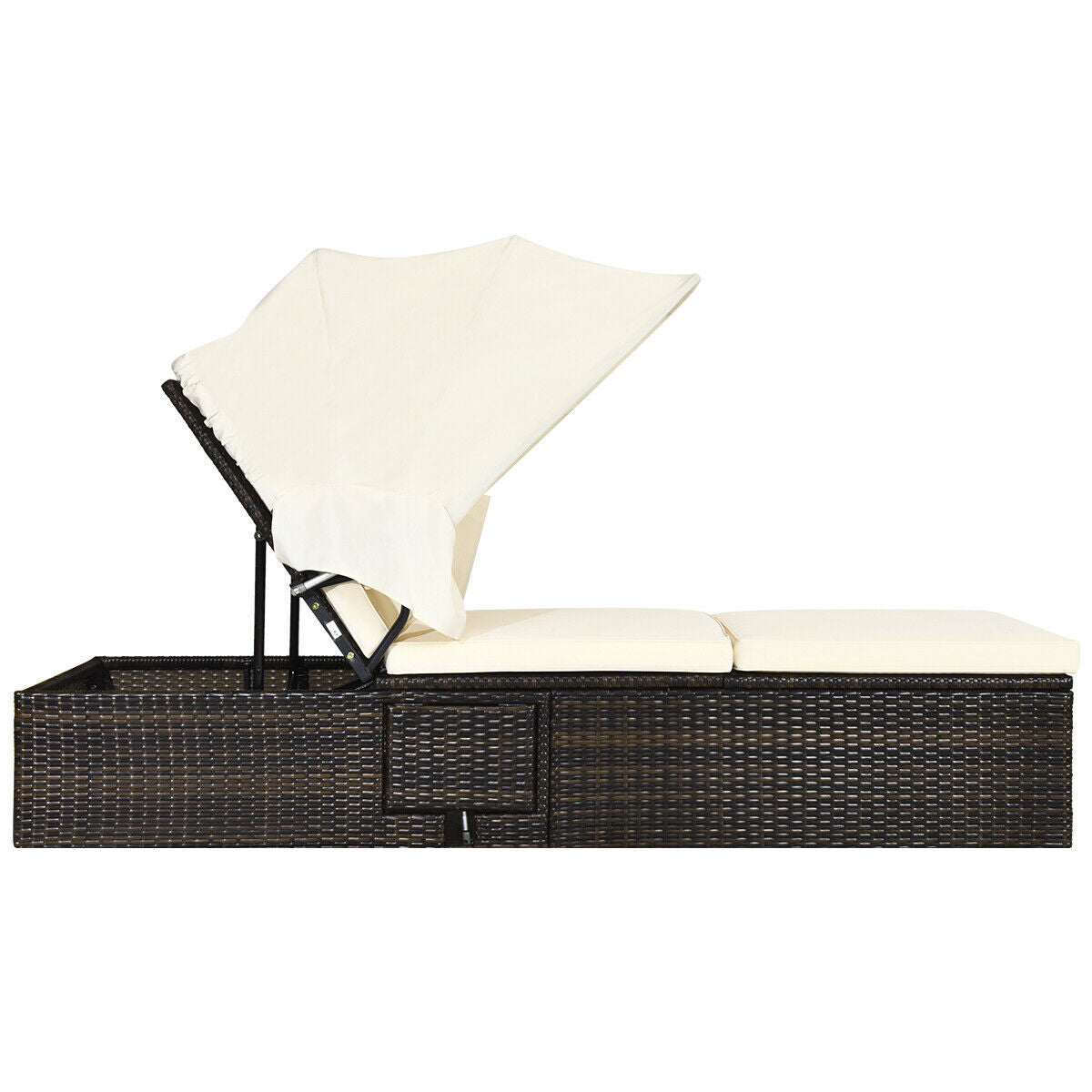 Outdoor Chaise Lounge with Canopy and Cushion