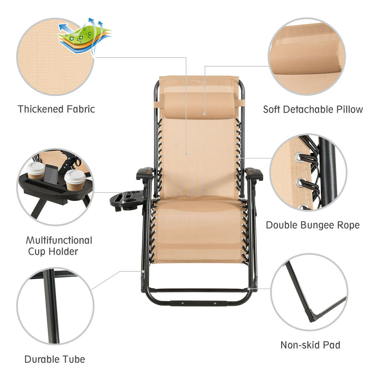 Oversized Zero Gravity Lounge Chair with Cup Holder - 500 lbs