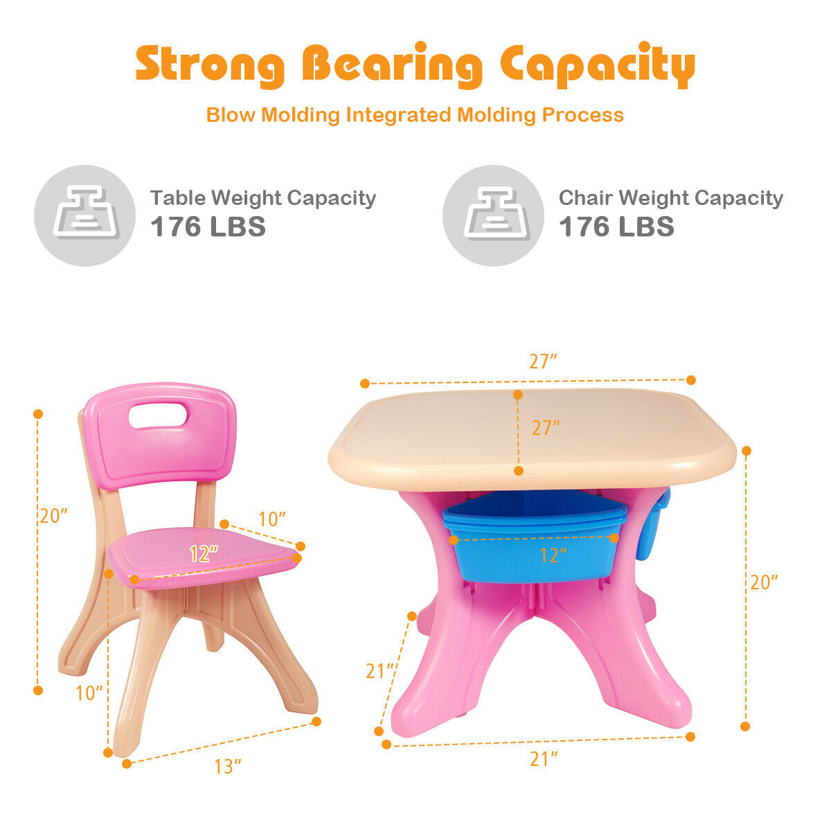 Kids Table and Chair Set with Storage Drawers - 3 Piece