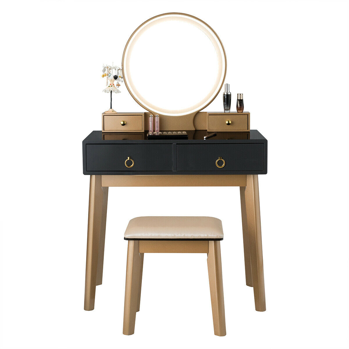 Makeup Vanity Table with LED Lighted Mirror and Stool Set