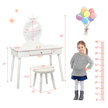 Kids Vanity Table and Chair Set with Mirror and Drawer