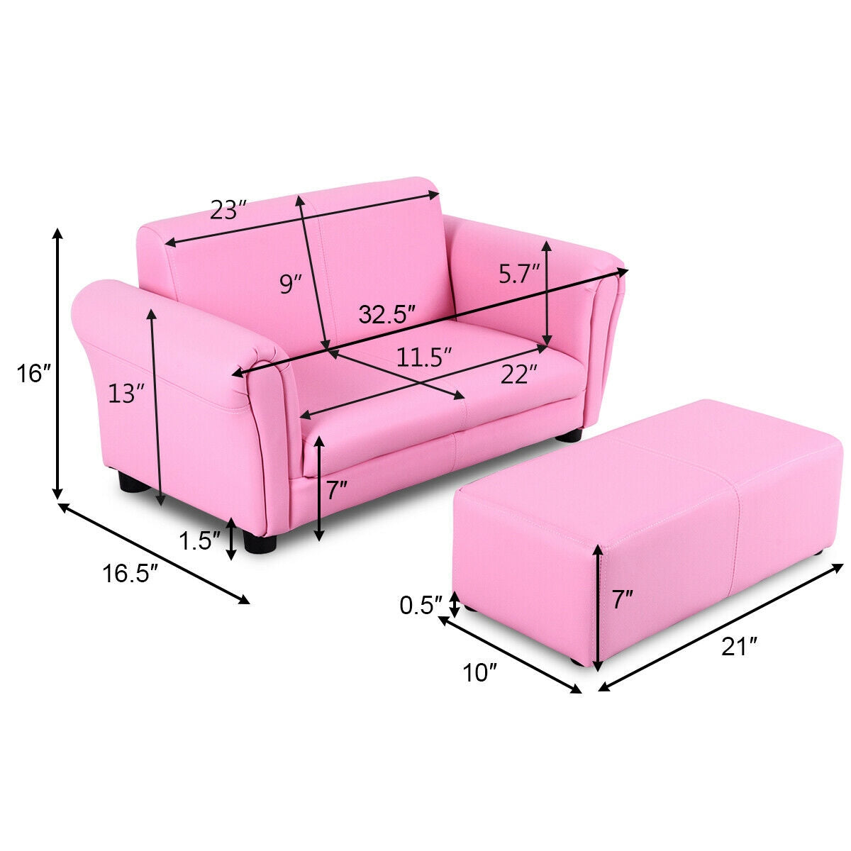 Kids Double Sofa with Ottoman
