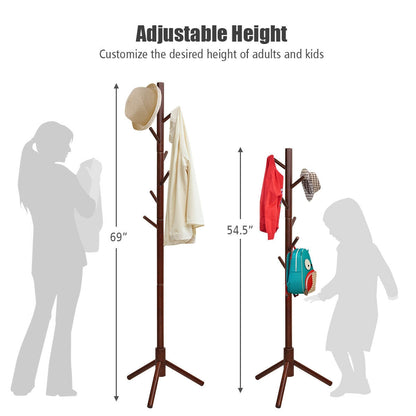 2 Heights Wooden Coat Rack with 8 Hooks