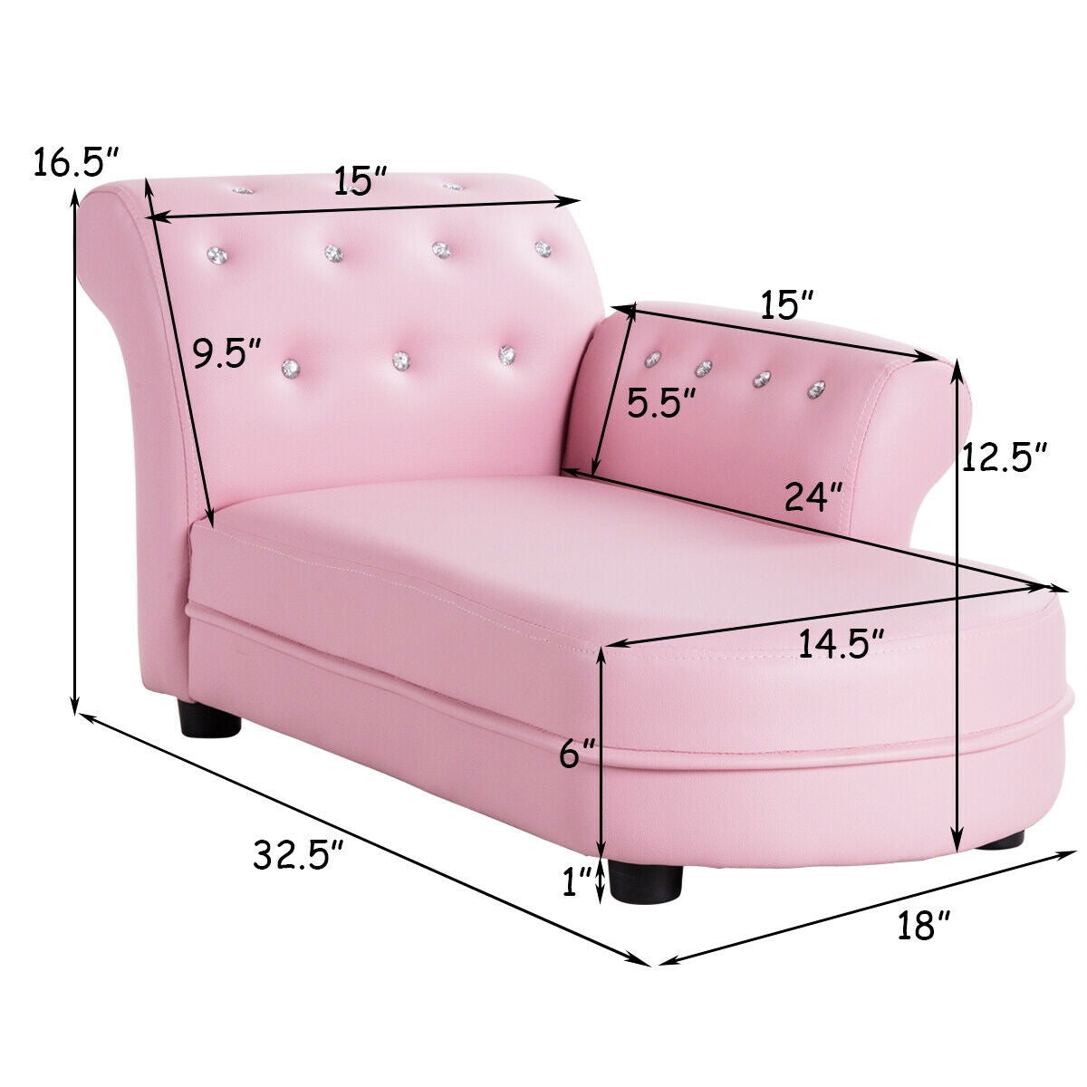 Kids Chaise Lounge Sofa with Armrests - Pink