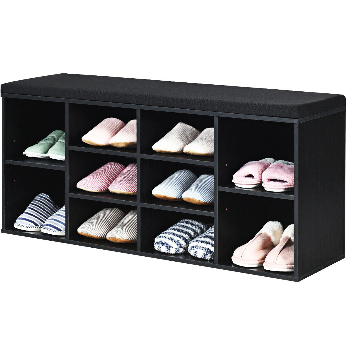 10-Cube Organizer Shoe Storage Bench with Cushion for Entryway