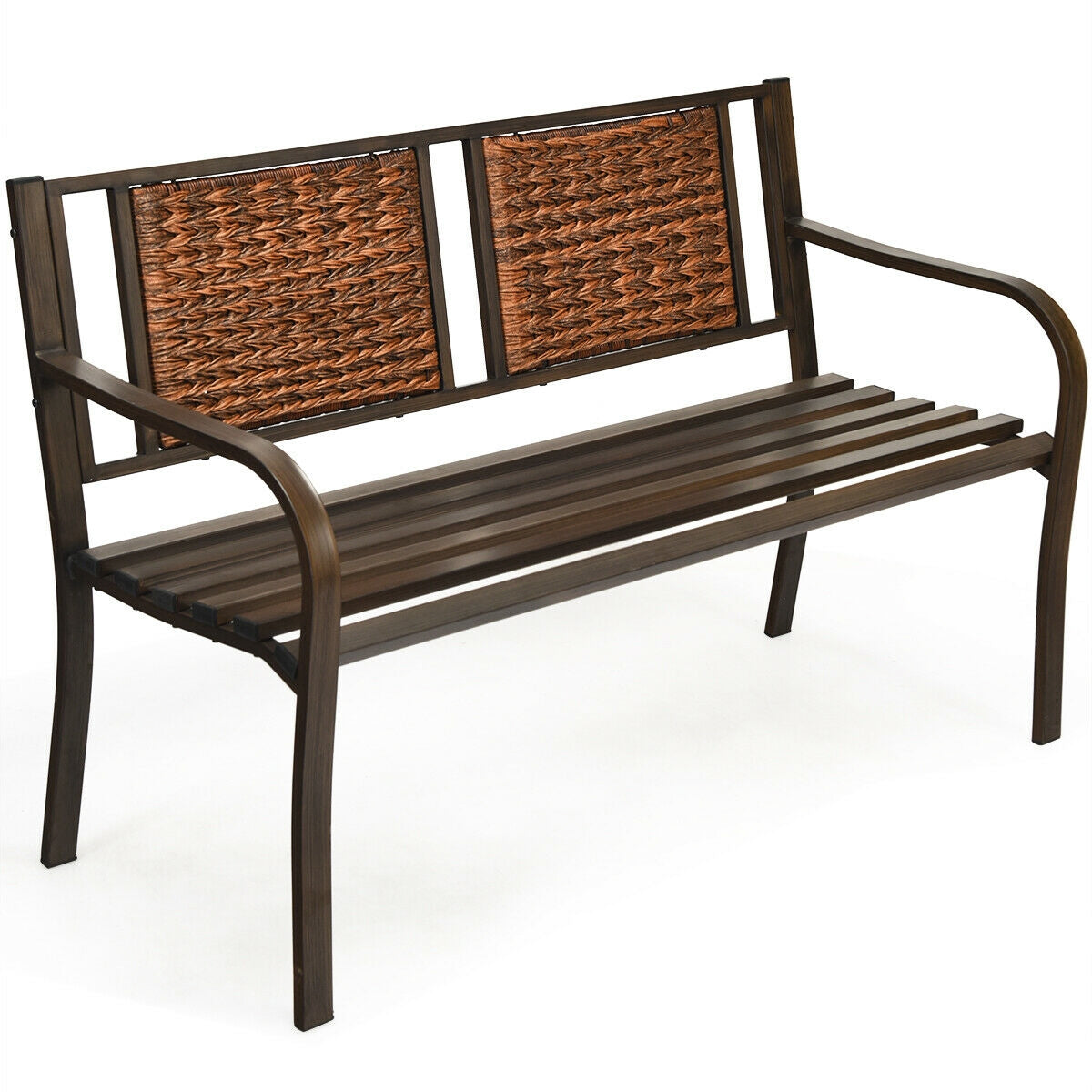 Outdoor Garden Bench with Steel Frame and PE Rattan - 500 lbs