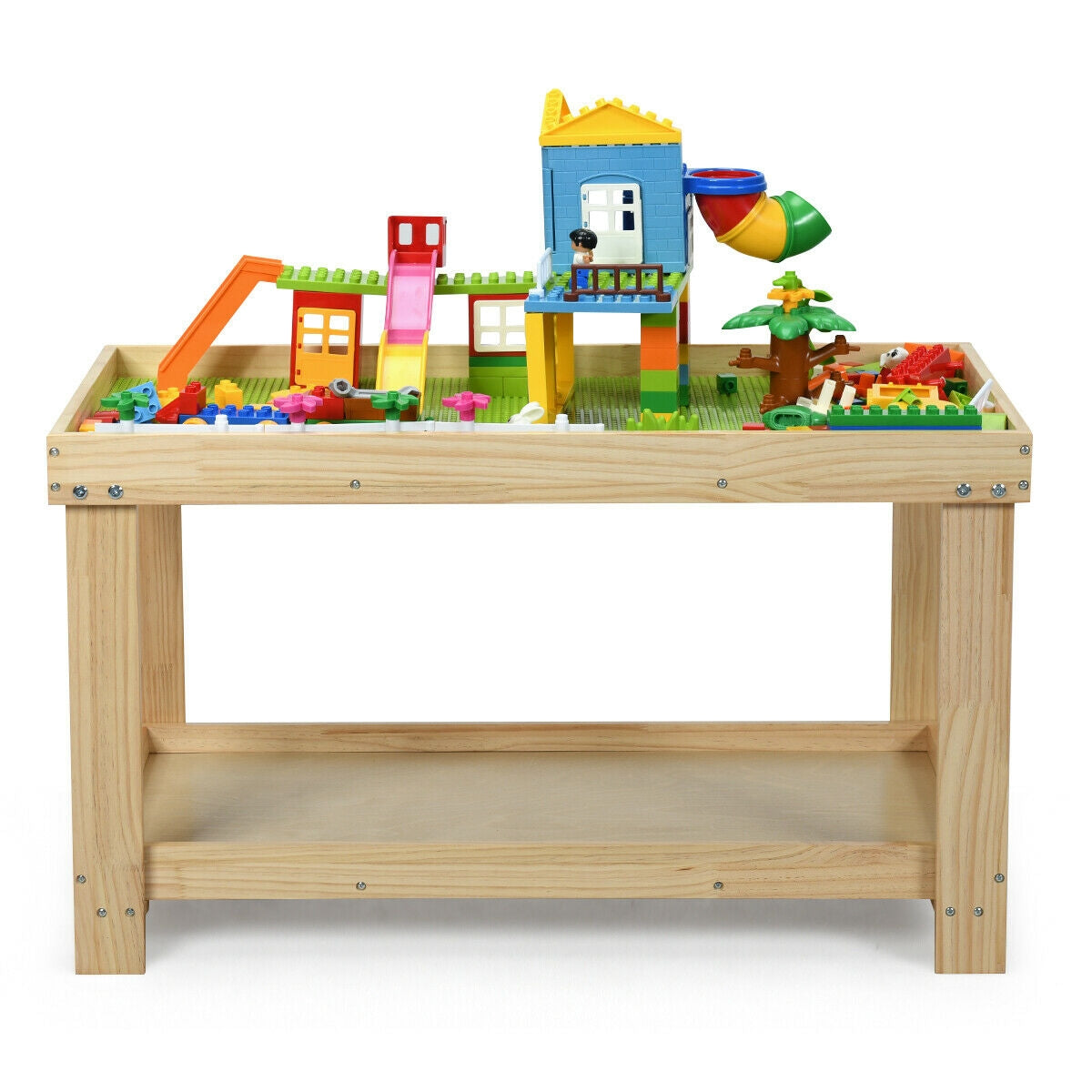 Kids Activity Play Table with Storage - Solid Pine Wood