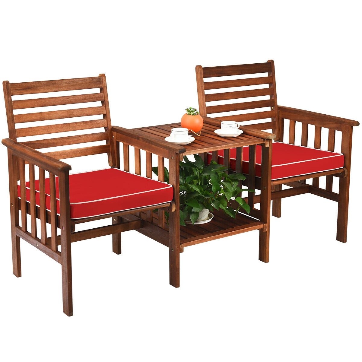 Acacia Wood Patio Conversation Set with Loveseat & Coffee Table