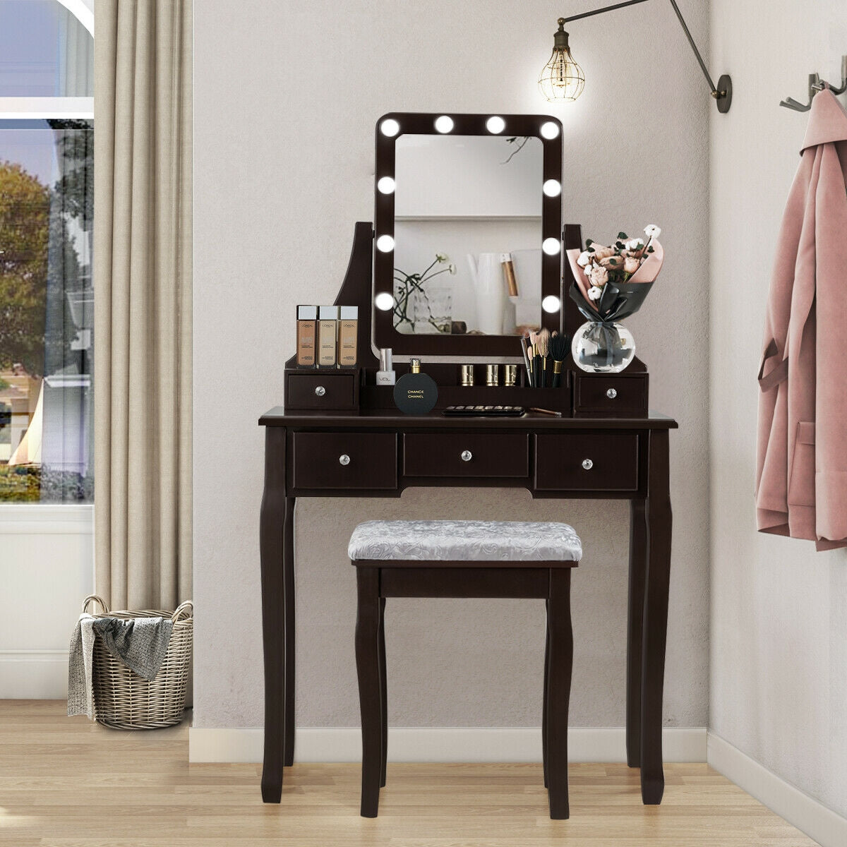 Vanity Dressing Table Set with 10 Dimmable Bulbs & Stool