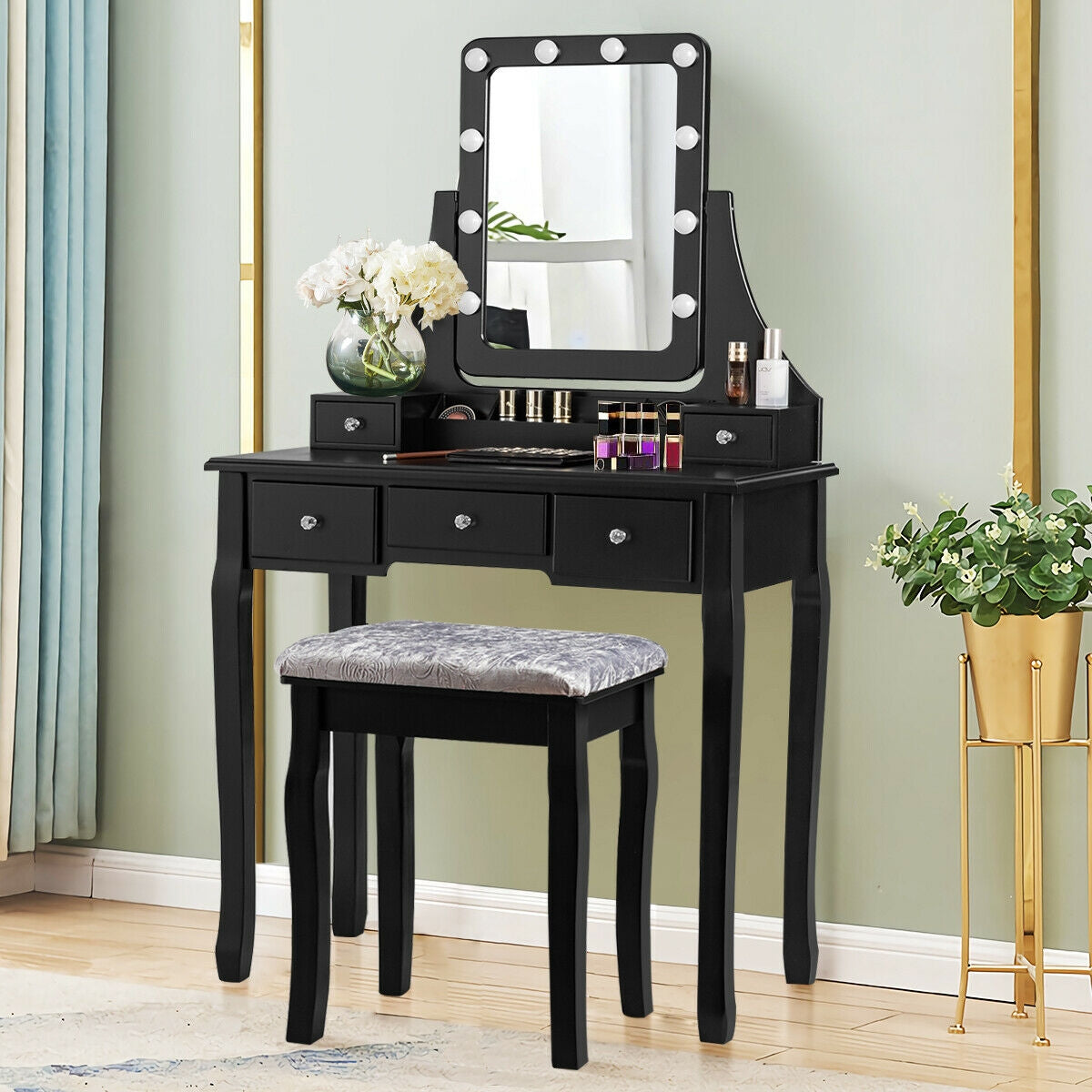 Vanity Dressing Table Set with 10 Dimmable Bulbs & Stool