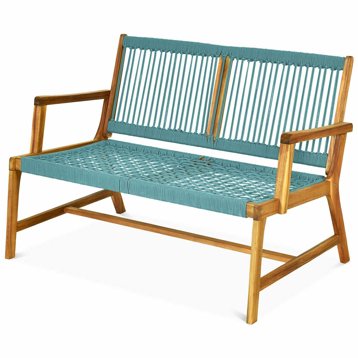 2-Person Acacia Wood Outdoor Bench with Rope Weave
