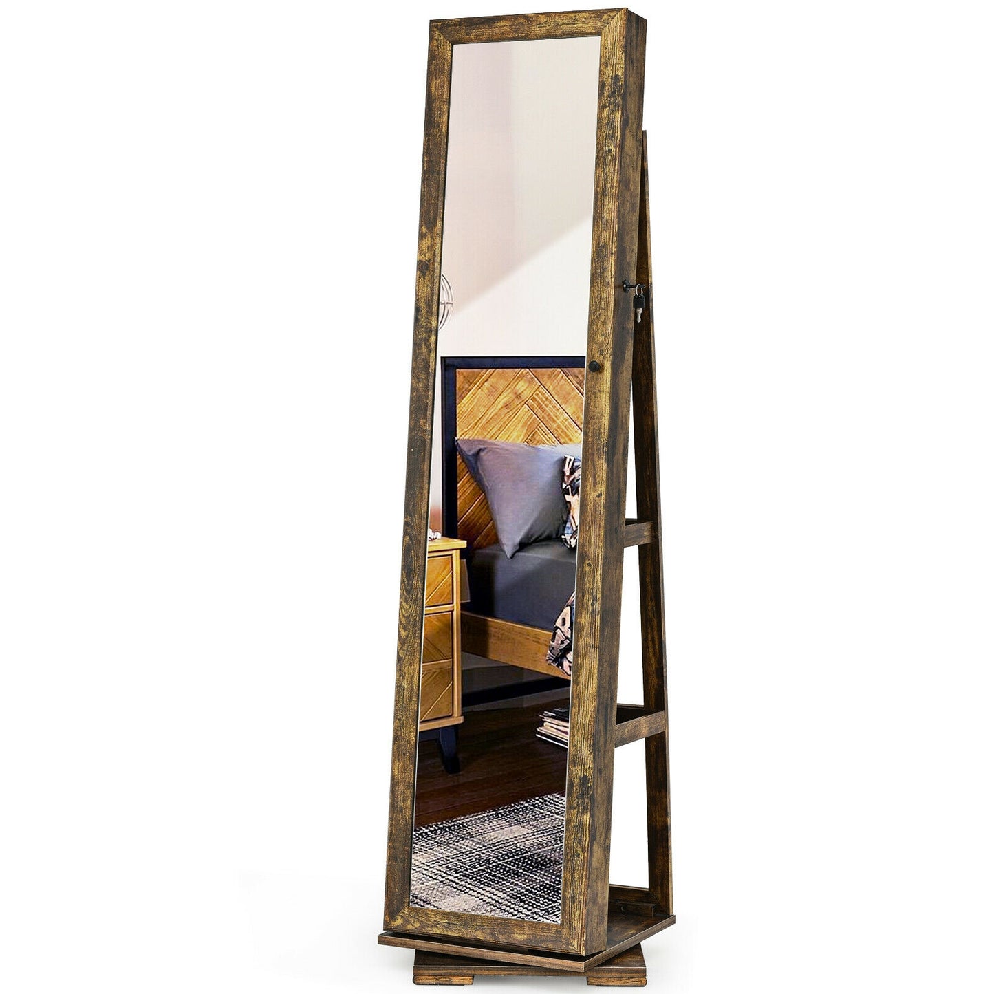 Jewelry Armoire with Full-Length Mirror and 360° Rotation