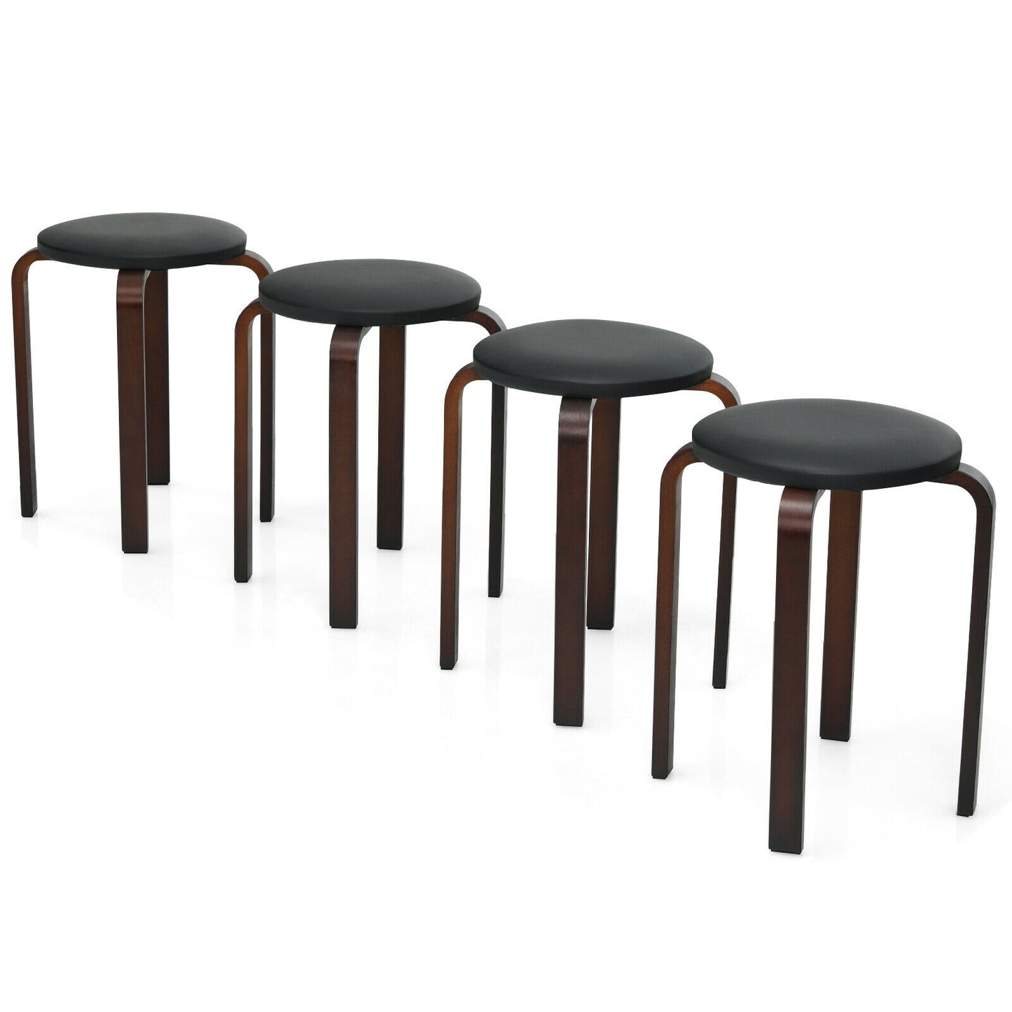 Stackable Bentwood Dining Stools with Padded Seat, Set of 4