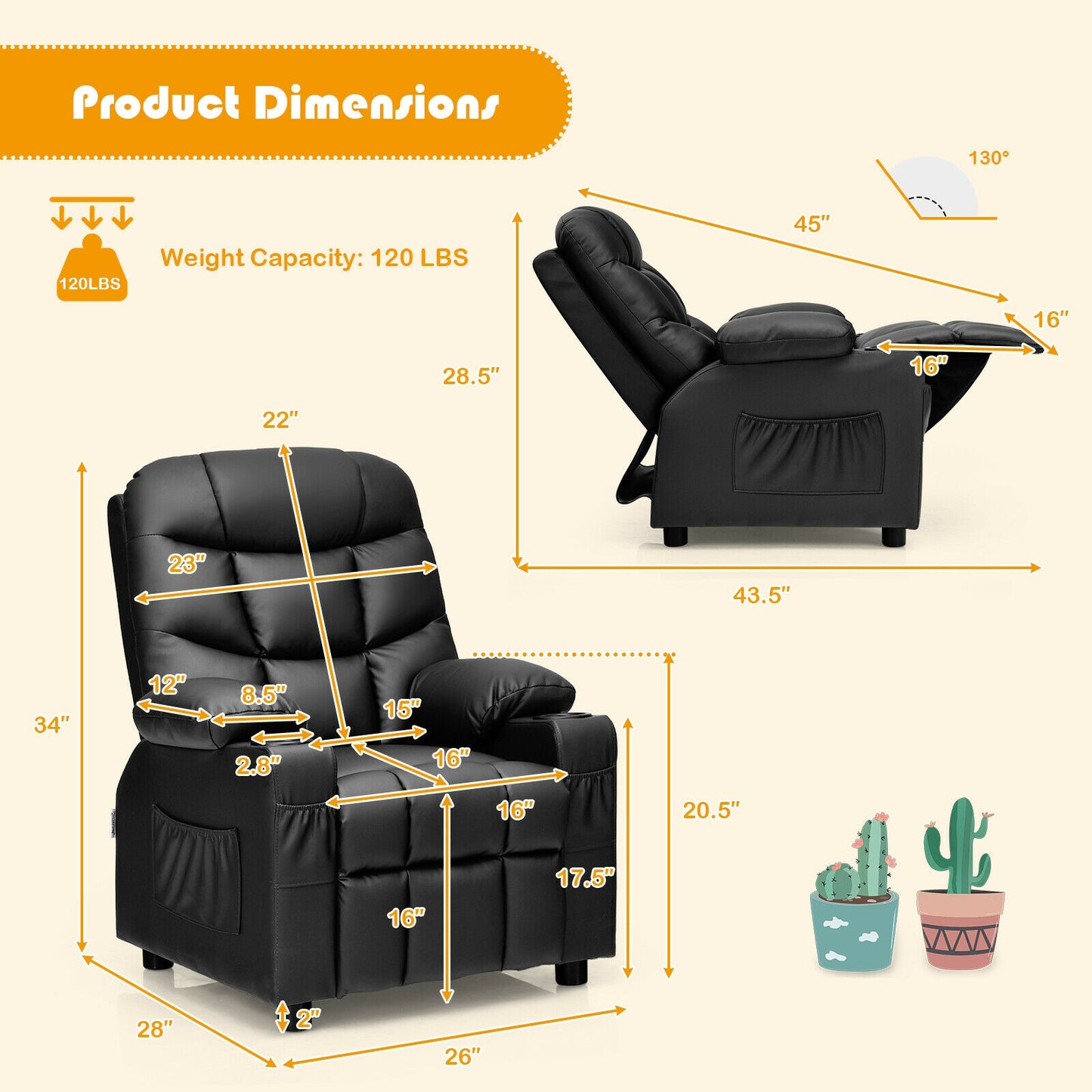 Kids Recliner Chair with Cup Holder and Footrest